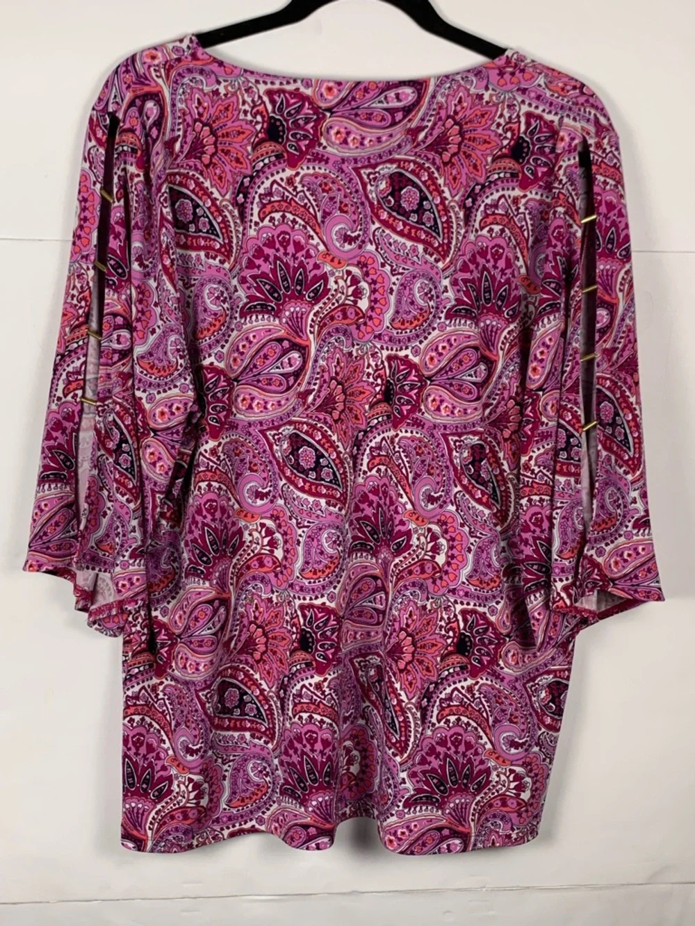 Michael Kors Women’s Top Pink Paisley V Neck Split Sleeve Gold Hardware